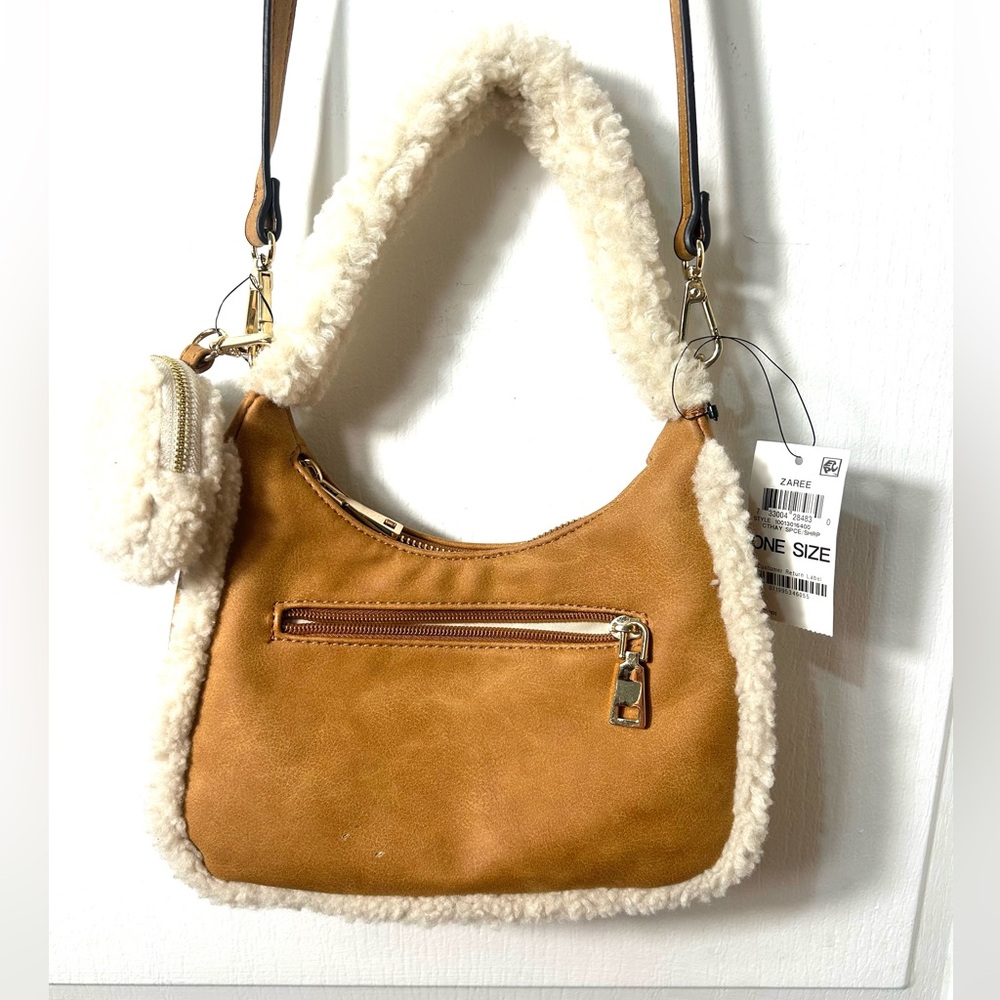 INC INTERNATIONAL CONCEPTS ZAREE FAUX FUR SHOULDER BAG IN TAN COLOUR